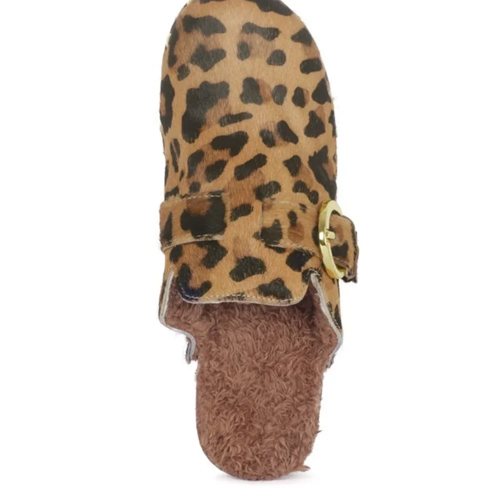 PRUNUS BUCKLED SUEDE ROUND TOE MULE CLOGS Leopard - Picture 6 of 7